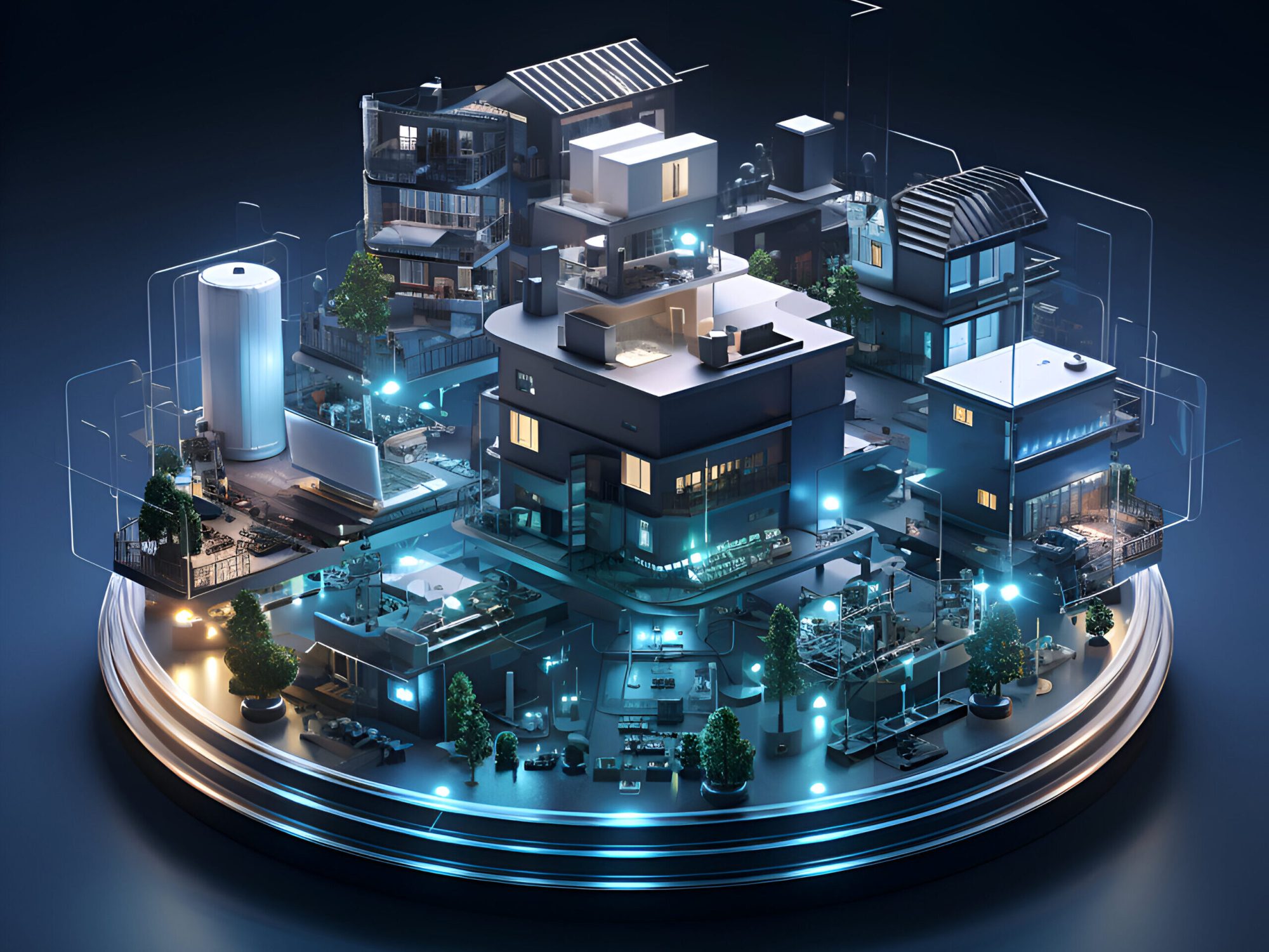 Modern city concept. 3D illustration in the form of a circle.